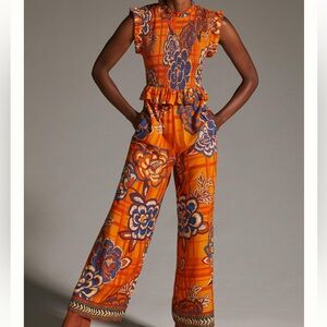 FarmRio Smocked Wide Leg Jumpsuit